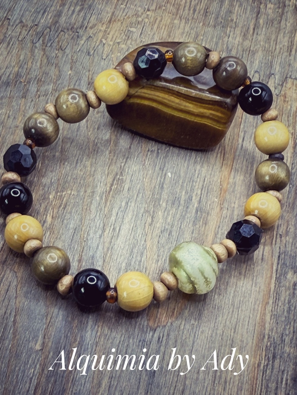 Alquimia Yellow, Black & Brown Beaded Bracelet